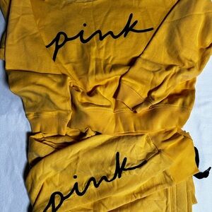 Never worn- VS PINK- Yellow Crop Sweatshirt and Sweatpants Set
